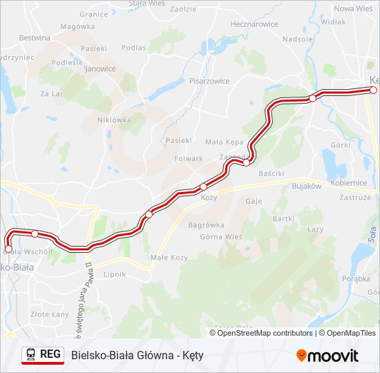 Mapa linii kolej REG