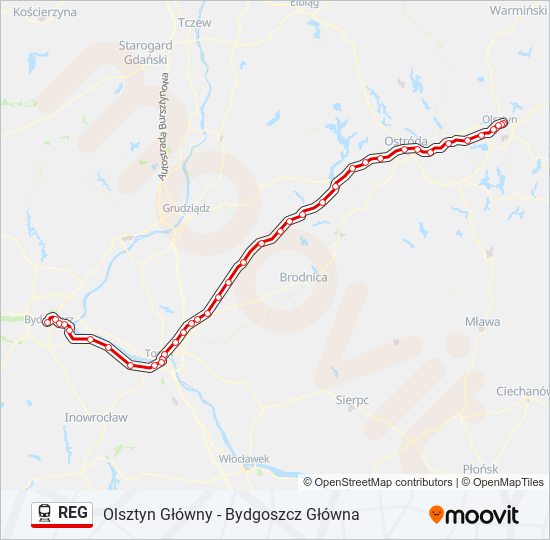 Mapa linii kolej REG