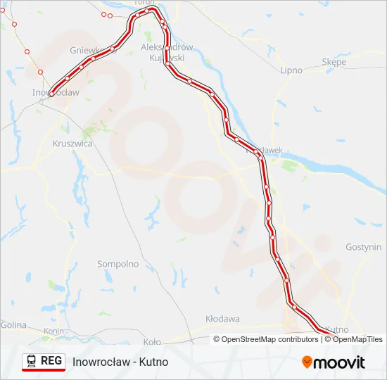 Поезд REG: карта маршрута