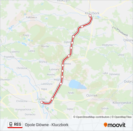 Поезд REG: карта маршрута