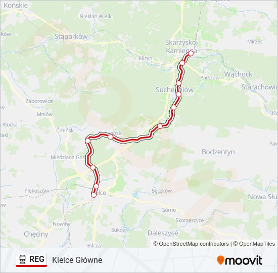 Mapa linii kolej REG