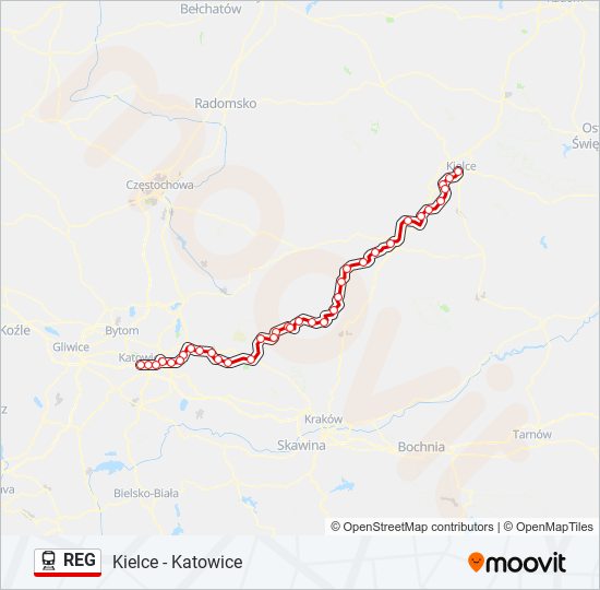 Поезд REG: карта маршрута