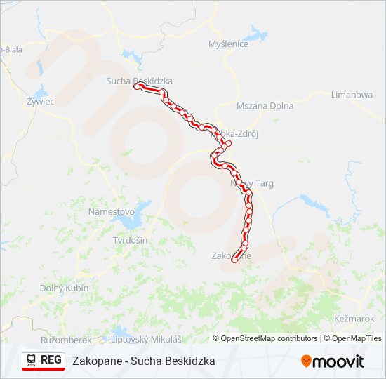 Поезд REG: карта маршрута