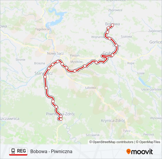 Поезд REG: карта маршрута