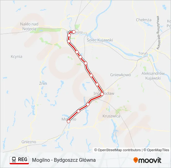 Поезд REG: карта маршрута