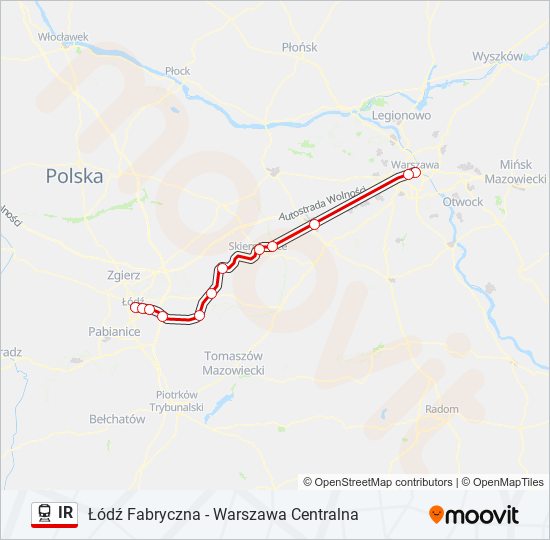 Mapa linii kolej IR