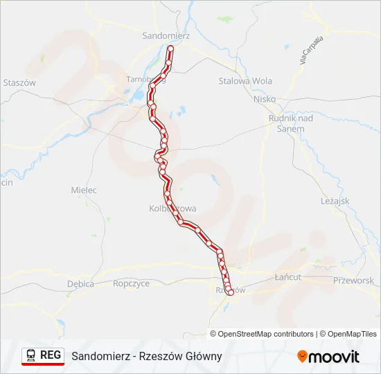 Поезд REG: карта маршрута