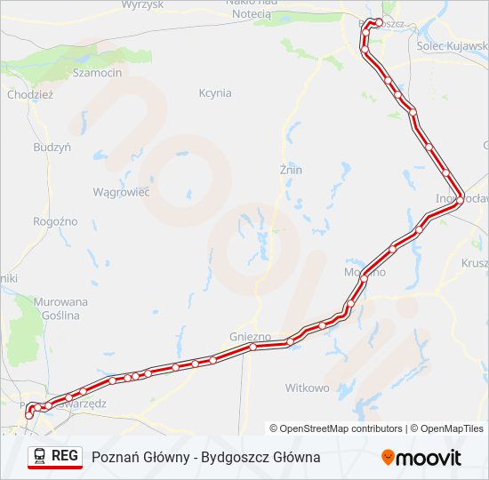 Mapa linii kolej REG