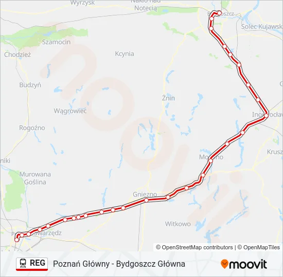 Поезд REG: карта маршрута