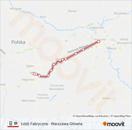 Mapa linii kolej IR