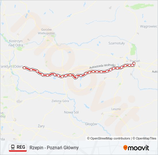 Mapa linii kolej REG