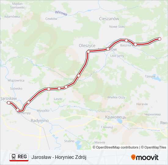 Поезд REG: карта маршрута