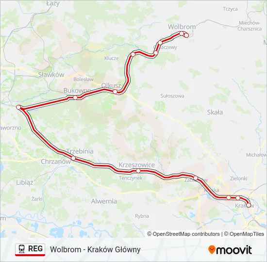 Поезд REG: карта маршрута