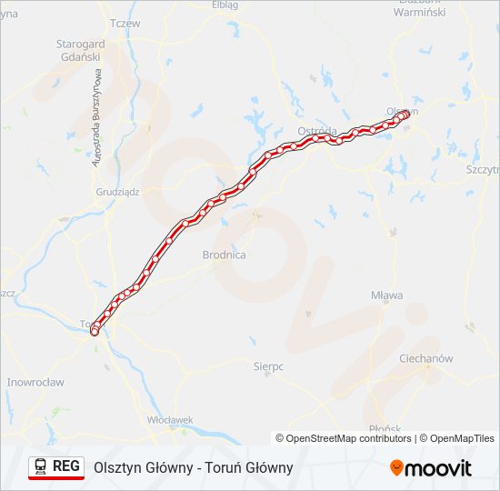 Поезд REG: карта маршрута