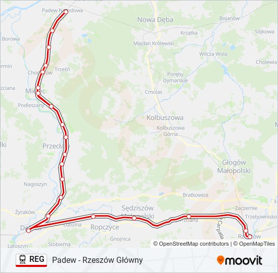 Поезд REG: карта маршрута