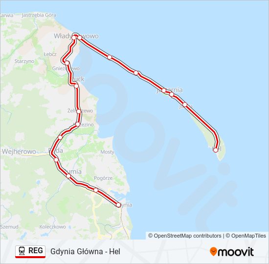 Mapa linii kolej REG