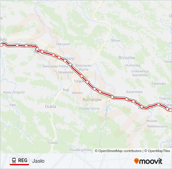Mapa linii kolej REG