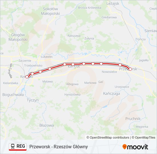 Поезд REG: карта маршрута