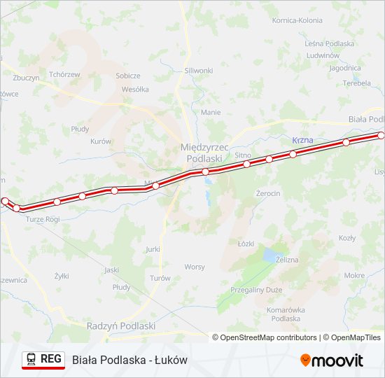 Mapa linii kolej REG