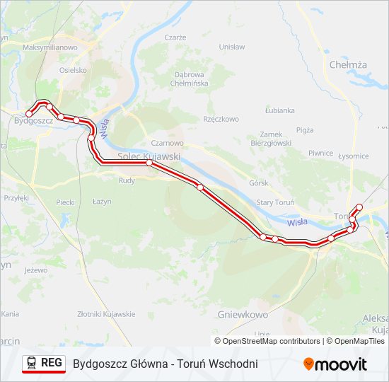 Mapa linii kolej REG