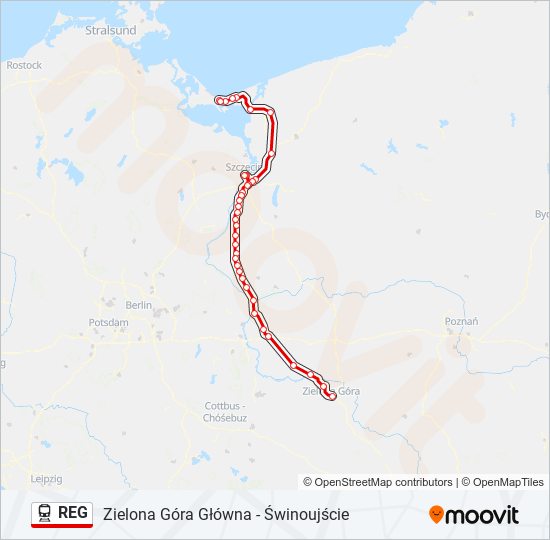 Mapa linii kolej REG