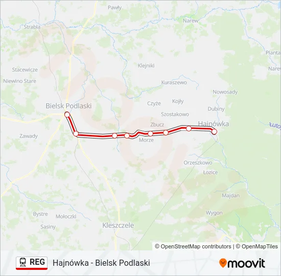 Поезд REG: карта маршрута