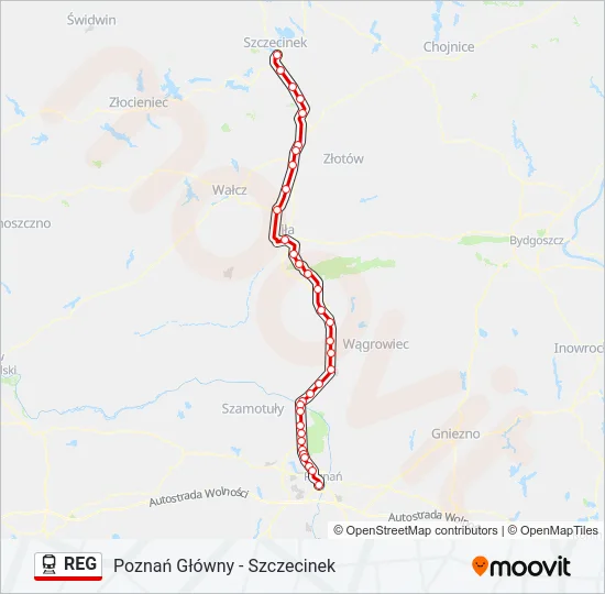 Поезд REG: карта маршрута