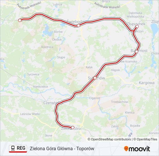 Поезд REG: карта маршрута