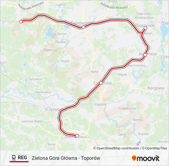 Поезд REG: карта маршрута