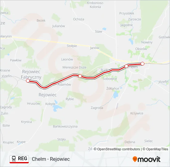 Поезд REG: карта маршрута