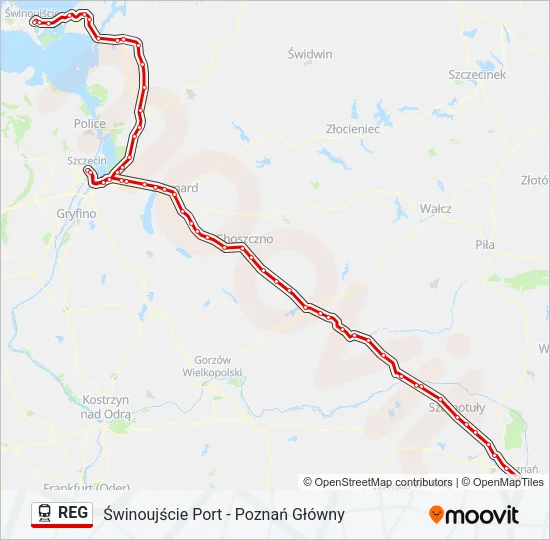 Поезд REG: карта маршрута