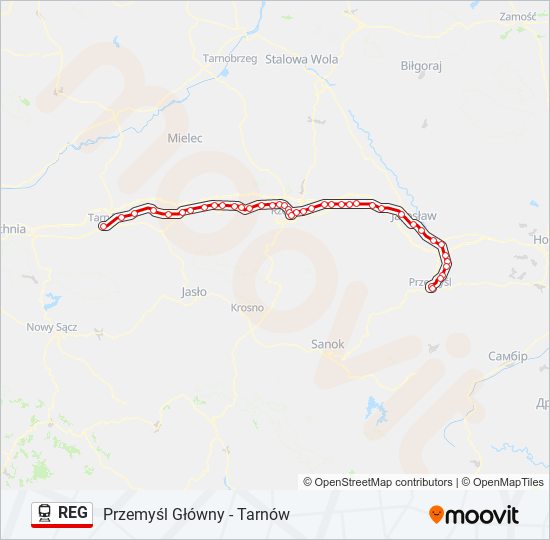 Mapa linii kolej REG