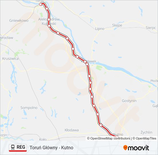 Mapa linii kolej REG