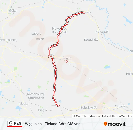 Поезд REG: карта маршрута