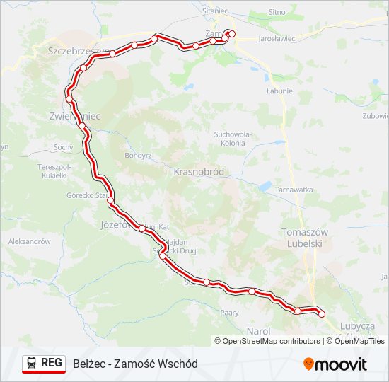 Поезд REG: карта маршрута