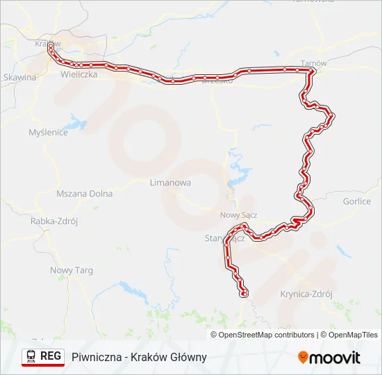 Поезд REG: карта маршрута