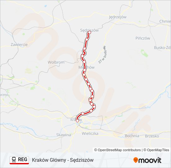 Поезд REG: карта маршрута