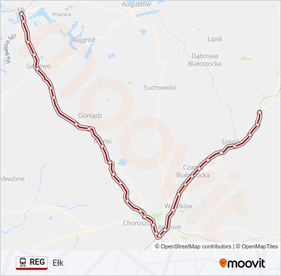 Mapa linii kolej REG