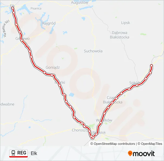 Поезд REG: карта маршрута