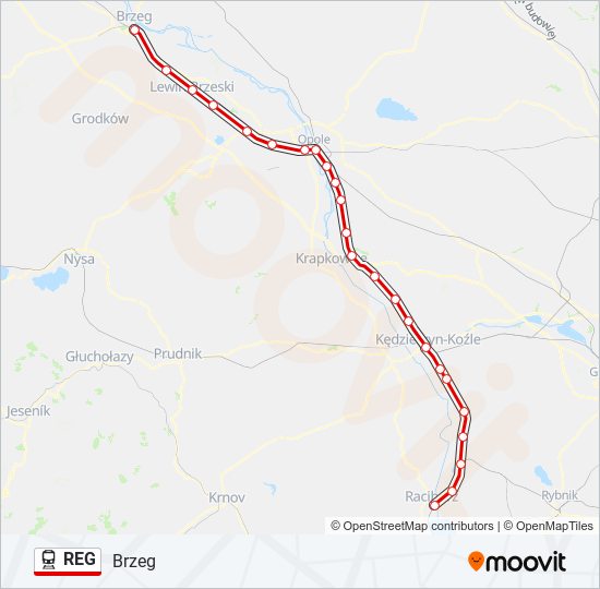 Mapa linii kolej REG