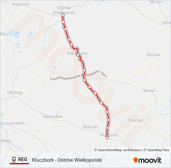 Mapa linii kolej REG