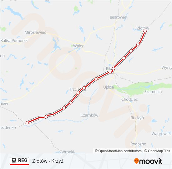 Mapa linii kolej REG