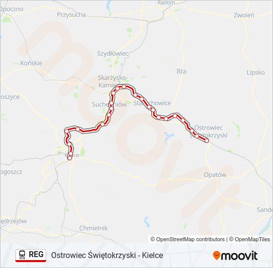 Mapa linii kolej REG