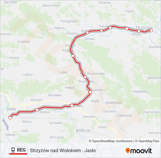 Поезд REG: карта маршрута