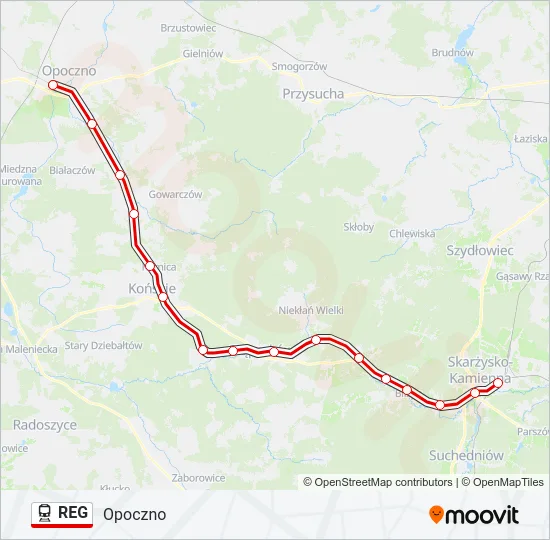 Поезд REG: карта маршрута