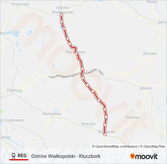 Поезд REG: карта маршрута