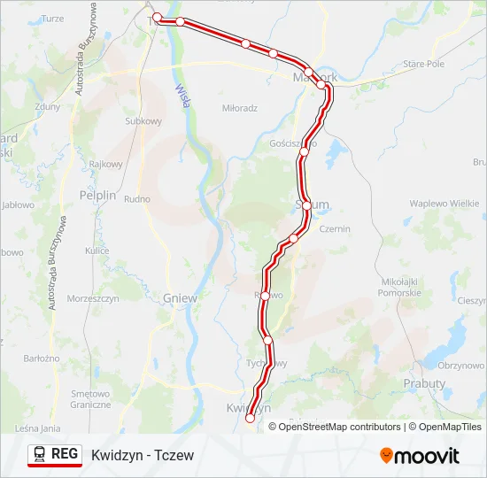 Поезд REG: карта маршрута