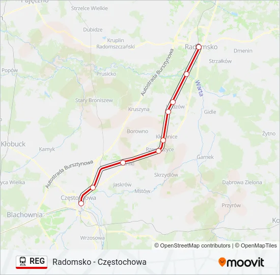 Поезд REG: карта маршрута