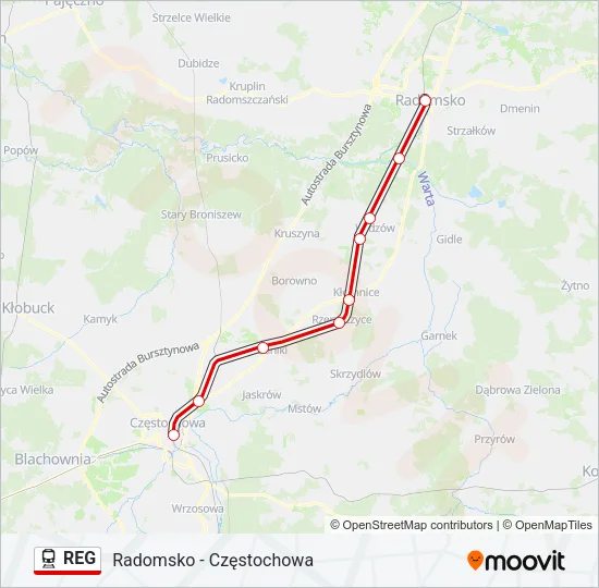 Поезд REG: карта маршрута