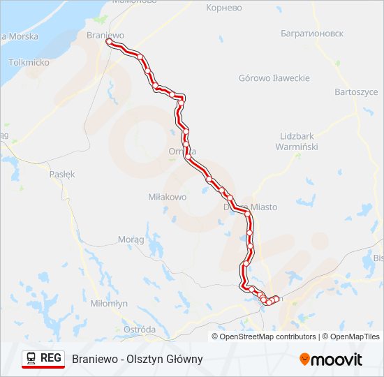 Поезд REG: карта маршрута